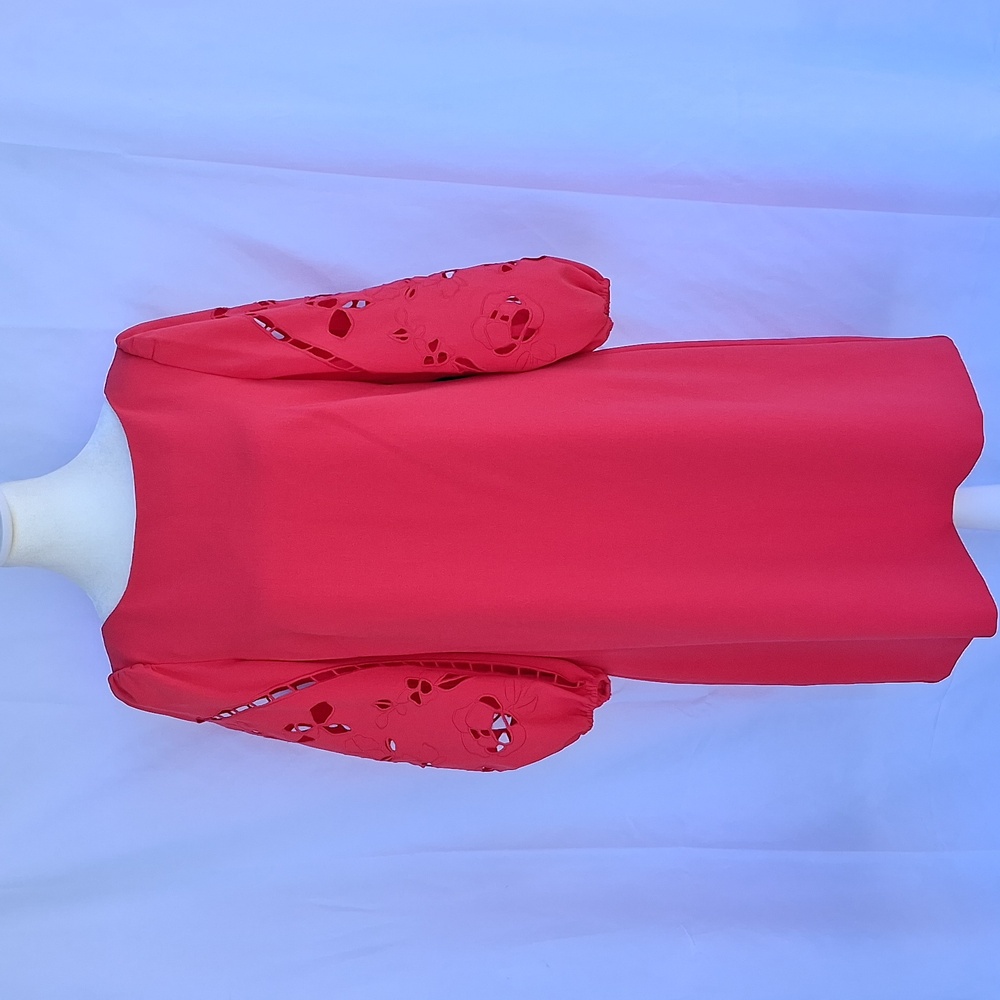 Vince Camuto Eyelet Slevee Crepe Shift Dress Red 2